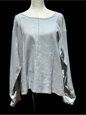 J Jill Top Linen Light Blue Chambray Pullover Large